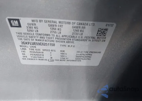 2012 GMC Terrain Slt-1 из США, поврежденный, VIN 2GKFLUE59C6251158